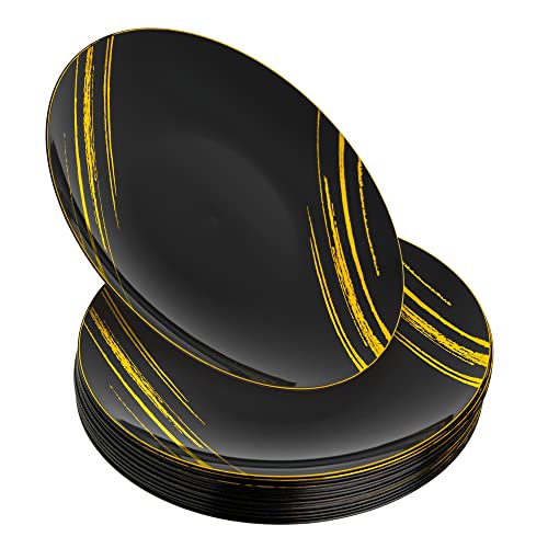 STACKABLES 20 Stück Hartplastikteller, 20,3 cm, schwarzer Teller mit goldenem Design, leichte, wiederverwendbare Partyteller, runde Dessertteller STACKABLES 20 Stück Hartplastikteller, 20,3 cm, schwarzer Teller mit goldenem Design, leichte, wiederverwendbare Partyteller, runde Dessertteller von STACKABLES