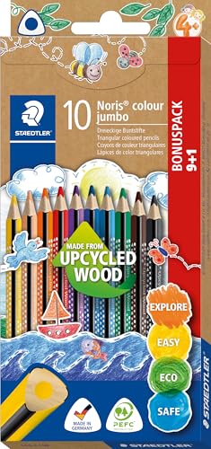 STAEDTLER, Buntstifte Noris colour jumbo Promotion, ergonomische Dreikantform, bruchsichere und weiche Mine, Made from Upcycled Wood, intensiver Farbabstrich, 10 Buntstifte im Kartonetui, 188 C10P STAEDTLER, Buntstifte Noris colour jumbo Promotion, ergonomische Dreikantform, bruchsichere und weiche Mine, Made from Upcycled Wood, intensiver Farbabstrich, 10 Buntstifte im Kartonetui, 188 C10P von STAEDTLER