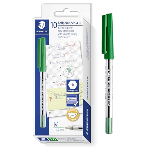 STAEDTLER 430 M Stick Kugelschreiber Schreiben Stift Glatt - Mittlere Spitze - Bulk Economy School Class Packung mit 100 Stiften - Grüne Tinte STAEDTLER 430 M Stick Kugelschreiber Schreiben Stift Glatt - Mittlere Spitze - Bulk Economy School Class Packung mit 100 Stiften - Grüne Tinte von STAEDTLER