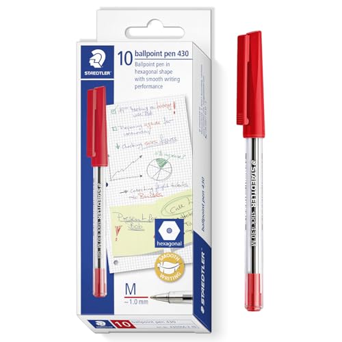 STAEDTLER 430 M Stick Kugelschreiber Schreiben Stift Glatt - Mittlere Spitze - Bulk Economy School Class Packung mit 100 Stiften - Rote Tinte STAEDTLER 430 M Stick Kugelschreiber Schreiben Stift Glatt - Mittlere Spitze - Bulk Economy School Class Packung mit 100 Stiften - Rote Tinte von STAEDTLER