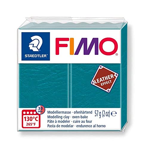 STAEDTLER 8010-369 Fimo Leather-Effect ofenhärtende Modelliermasse (für kreative Objekte im Leder-Look, lederähnliche Optik und Haptik) Farbe lagune von STAEDTLER