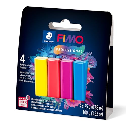 STAEDTLER FIMO professional 8043-S Ofenhärtende Modelliermasse, Farbset "True Colours" im Kartonetui mit 4 Halbblöcken à 25 g, 8043-S1 STAEDTLER FIMO professional 8043-S Ofenhärtende Modelliermasse, Farbset "True Colours" im Kartonetui mit 4 Halbblöcken à 25 g, 8043-S1 von STAEDTLER