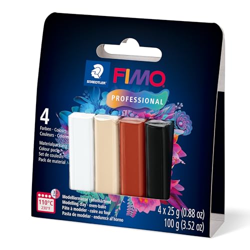 STAEDTLER FIMO professional 8043-S Ofenhärtende Modelliermasse, Farbset "True Colours" im Kartonetui mit 4 Halbblöcken à 25 g, 8043-S2, farblich sortiert STAEDTLER FIMO professional 8043-S Ofenhärtende Modelliermasse, Farbset "True Colours" im Kartonetui mit 4 Halbblöcken à 25 g, 8043-S2, farblich sortiert von STAEDTLER