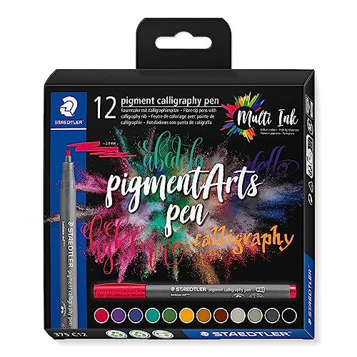STAEDTLER Kalligraphie Fasermaler pigment Arts, 2,00 mm Kalligraphiespitze, pigmentierte Premium-Zeichentusche, wasserfest, 12 Handlettering Filzstifte in sortierten Farben im Kartonetui, 375 C12 STAEDTLER Kalligraphie Fasermaler pigment Arts, 2,00 mm Kalligraphiespitze, pigmentierte Premium-Zeichentusche, wasserfest, 12 Handlettering Filzstifte in sortierten Farben im Kartonetui, 375 C12 von STAEDTLER