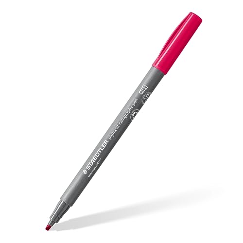 STAEDTLER Kalligraphie Fasermaler pigment Arts, bordeauxrot, 2,00 mm Kalligraphiespitze, pigmentierte Premium-Zeichentusche, wasserfest, 10 Handlettering Filzstifte im Kartonetui, 375-23 von STAEDTLER