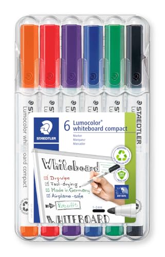 STAEDTLER Lumocolor 341 Whiteboard-Marker, PP-Schaft aus 97% recyceltem Plastik, rückstandsfrei abwischbar, schnelltrocknend, Box mit 6 Marker in sortierten Farben, 341 WP6 STAEDTLER Lumocolor 341 Whiteboard-Marker, PP-Schaft aus 97% recyceltem Plastik, rückstandsfrei abwischbar, schnelltrocknend, Box mit 6 Marker in sortierten Farben, 341 WP6 von STAEDTLER