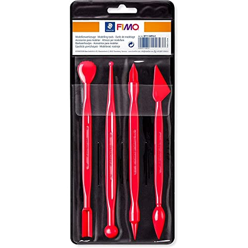 STAEDTLER Modellierwerkzeuge FIMO, zur optimalen Verarbeitung und effektvollen Veredelung von FIMO, Etui mit 4 verschiedenen Modellierwerkzeugen, 8711 WP4-2 von STAEDTLER