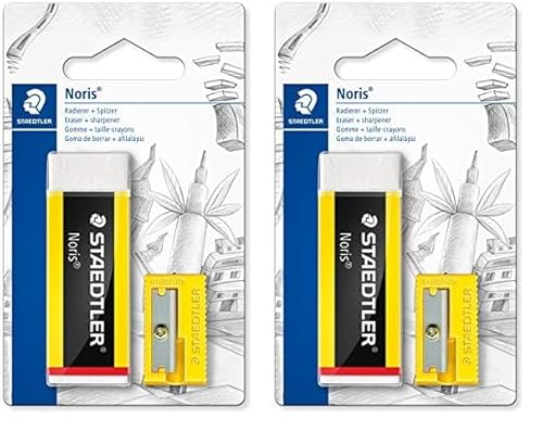 STAEDTLER Radiergummi und Spitzer Set Noris, geringe Krümelbildung, phthalat- und latexfrei, für normale Stifte bis 8,2 mm Ø, Radierer und Spitzer auf Blisterkarte, 526 N-S1BK (Packung mit 2) von STAEDTLER