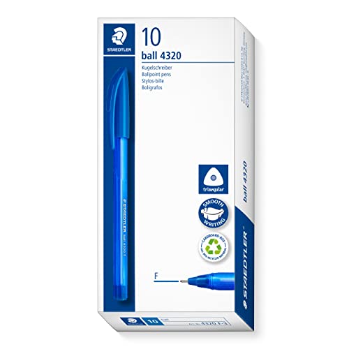 STAEDTLER dreikant stick Kugelschreiber, Schreibfarbe blau, Linienbreite F ca. 0,7 mm, für entspanntes Schreiben, 10 blaue Kugelschreiber im Kartonetui, 4320 F-3 STAEDTLER dreikant stick Kugelschreiber, Schreibfarbe blau, Linienbreite F ca. 0,7 mm, für entspanntes Schreiben, 10 blaue Kugelschreiber im Kartonetui, 4320 F-3 von STAEDTLER