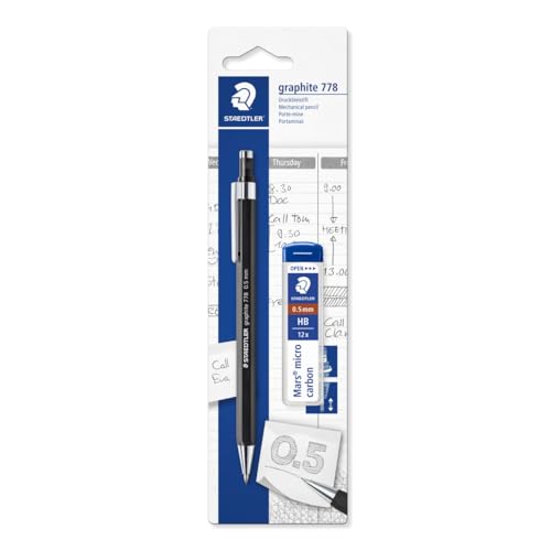 STAEDTLER graphite Druckbleistift 778, schlanke Sechskantform, Linienbreite 0.5 mm, transparente Minendose aus Kunststoff, auf Blisterkarte, 7785ABK25D von STAEDTLER