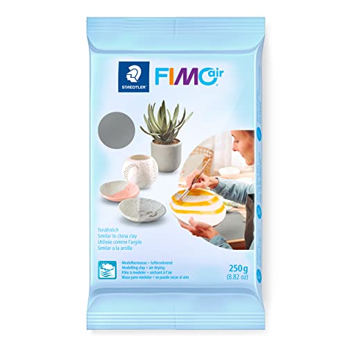 STAEDTLER lufttrocknende Modelliermasse FIMO air, grau, sofort gebrauchsfähig, kein Brennvorgang notwendig, 250g, angenehme Haptik, klebt nicht, mind. 95% natürliche Rohstoffe, 8103-80 von STAEDTLER