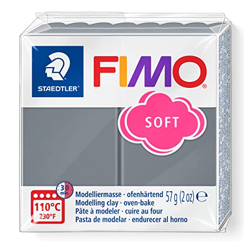 STAEDTLER ofenhärtende Modelliermasse FIMO soft, stormy grey, weich und geschmeidig, speziell für Einsteiger und Hobbykünstler, Normalblock 57g, 8020-T80 von STAEDTLER