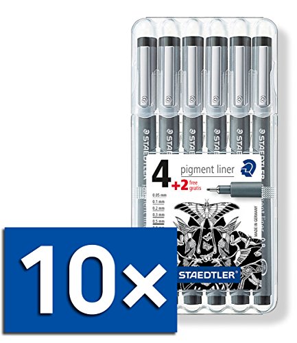 Staedtler Pigment Liner Fineliner 6er Set, mit Box (10x Standard Set Schwarz) von STAEDTLER