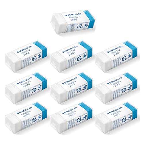 Staedtler Radierer rasoplast combi phtalat- und latexfrei, 10 Radiergummis in Weiß-Blau von STAEDTLER