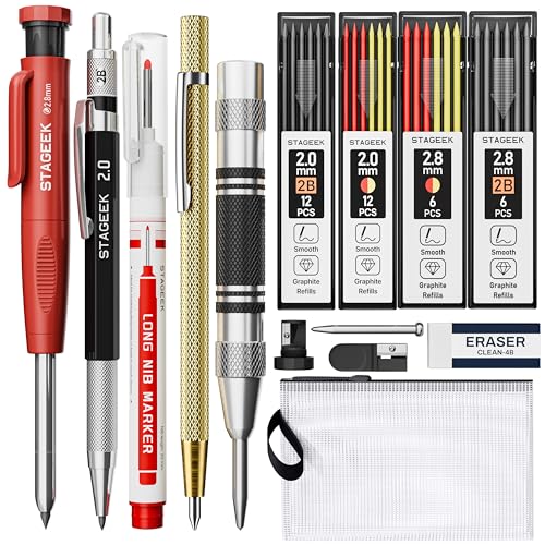 STAGEEK 14er-Set Mechanischer Zimmermannsbleistifte,Automatischem Körner, Hartmetall-Anreißwerkzeug, Radiergummi und Tiefloch-Markierungsstift, Robuster Konstruktionsbleistift für Architekten STAGEEK 14er-Set Mechanischer Zimmermannsbleistifte,Automatischem Körner, Hartmetall-Anreißwerkzeug, Radiergummi und Tiefloch-Markierungsstift, Robuster Konstruktionsbleistift für Architekten von STAGEEK