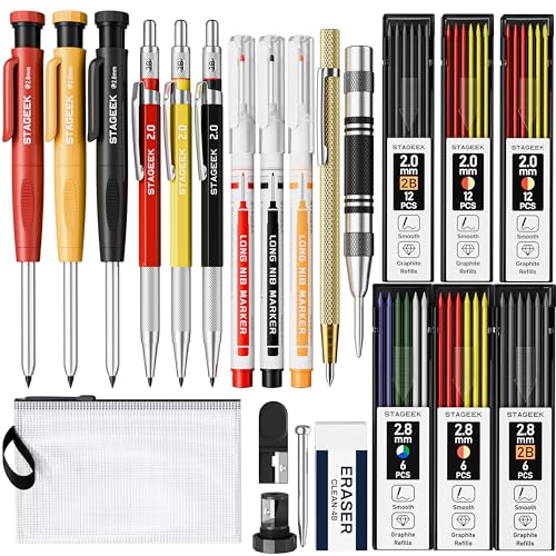 STAGEEK 22er-Set Mechanischer Zimmermannsbleistifte, Automatischem Körner, Hartmetall-Anreißwerkzeug, Radiergummi und Markierstift für tiefe Löcher, Robuster Konstruktionsbleistift für Architekten STAGEEK 22er-Set Mechanischer Zimmermannsbleistifte, Automatischem Körner, Hartmetall-Anreißwerkzeug, Radiergummi und Markierstift für tiefe Löcher, Robuster Konstruktionsbleistift für Architekten von STAGEEK