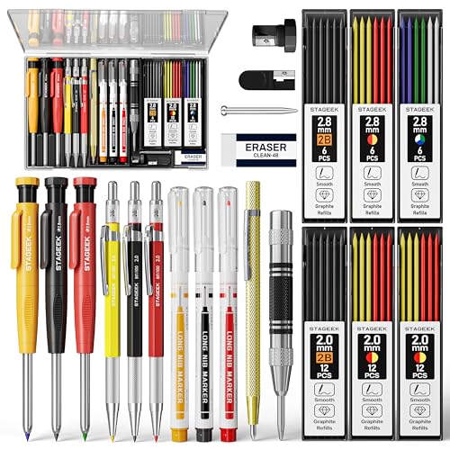 STAGEEK 22er-Set Mechanischer Zimmermannsbleistifte, Automatischem Körner, Hartmetall-Anreißwerkzeug, Radiergummi und Markierstift für tiefe Löcher, Robuster Konstruktionsbleistift für Architekten STAGEEK 22er-Set Mechanischer Zimmermannsbleistifte, Automatischem Körner, Hartmetall-Anreißwerkzeug, Radiergummi und Markierstift für tiefe Löcher, Robuster Konstruktionsbleistift für Architekten von STAGEEK