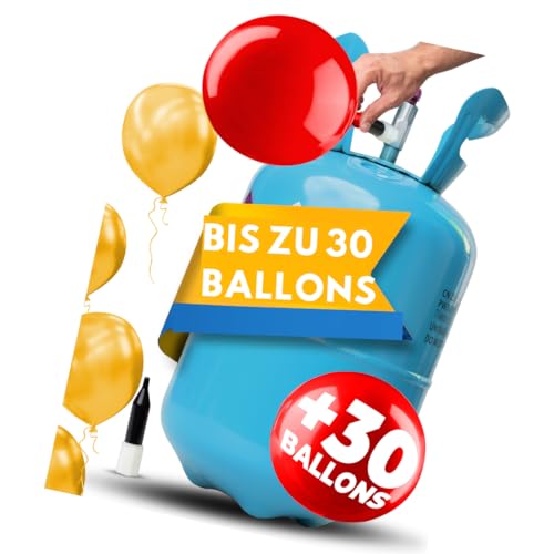 Brogaz Ballongas für ca. 30 Ballons [inklusive 30 Ballons und Schnur]– Helium Balloon Gas für bis zu [ 30 Luftballons] – Ballongas - Helium Gasflasche inkl. STAHLMANN ® Informationsblatt von STAHLMANN
