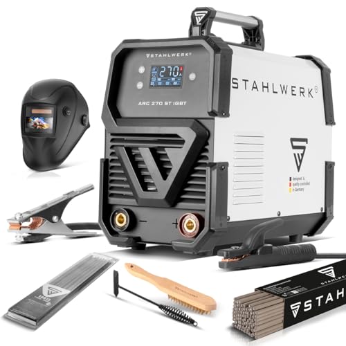 STAHLWERK Schweißgerät Vollausstattung ARC 270 ST - MMA/E-Hand, 270 A, DC, 400V, digitale Anzeige, stufenlos regelbarer Lichtbogen, Anti-Stick, Hot Start, Überhitzungsschutz & Hochleistungskühlung von STAHLWERK