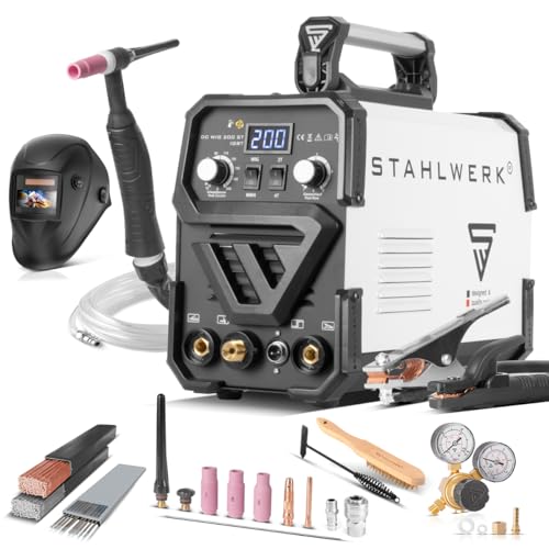 STAHLWERK Schweißgerät 2 in 1 Kombi Vollausstattung DC WIG 200 ST IGBT - WIG MMA, 200 Ampere, HF-Zündung, Hotstart, Anti-Stick, für Stahl, Edelstahl, Kupfer, Messing, kein Aluminium von STAHLWERK