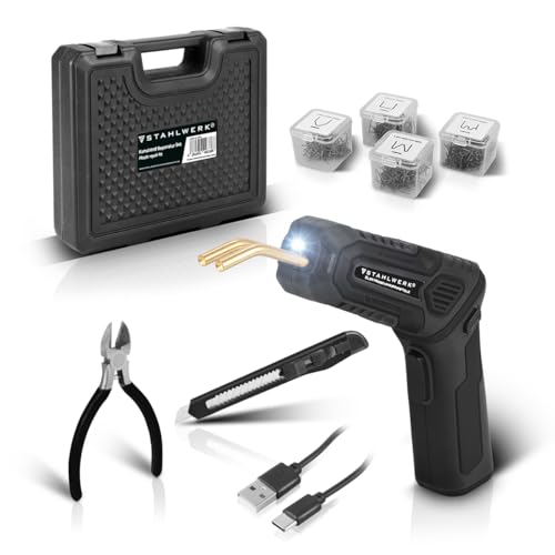 STAHLWERK Kunststoff Reparatur Set mit Akku-Kunststoff-Schweißgerät und 400 Schweißnägeln, Heißhefter | Dellenlifter | USB Smart Repair Ausbeulwerkzeug Set für Stoßstangen und Plastik-Bauteile STAHLWERK Kunststoff Reparatur Set mit Akku-Kunststoff-Schweißgerät und 400 Schweißnägeln, Heißhefter | Dellenlifter | USB Smart Repair Ausbeulwerkzeug Set für Stoßstangen und Plastik-Bauteile von STAHLWERK
