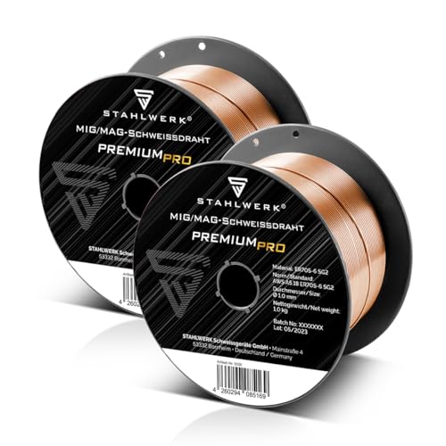 STAHLWERK MIG/MAG Stahl Schweißdraht Ø 1,0 mm 2er Set ER70S-6 (SG2) – je 1 kg D100-Spule für 16 mm Dorn, universell einsetzbar, hochwertige Massivdrahtelektrode für Stahlarbeiten mit Schutzgas von STAHLWERK