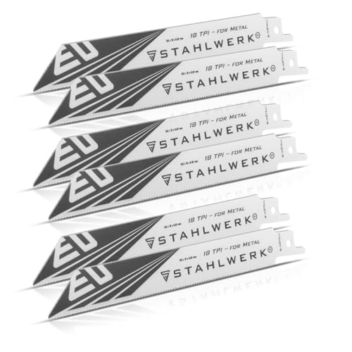 STAHLWERK Metall-Sägeblatt 6er Set 150 x 19 x 0,92 mm Long Life Säbelsägeblätter | Reciprosägeblätter mit 1/2 Zoll Aufnahme und 18 TPI für Säbelsägen | Reciprosägen | Stichsägen STAHLWERK Metall-Sägeblatt 6er Set 150 x 19 x 0,92 mm Long Life Säbelsägeblätter | Reciprosägeblätter mit 1/2 Zoll Aufnahme und 18 TPI für Säbelsägen | Reciprosägen | Stichsägen von STAHLWERK
