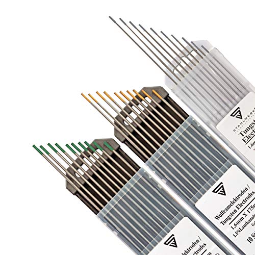 STAHLWERK WIG Wolfram Schweißelektroden Set Grau WC20, Grün WP, Gold WL15 1,6 mm je 10 Stk. Thoriumfrei - universelle WIG Nadeln für Stahl, Edelstahl, Aluminium STAHLWERK WIG Wolfram Schweißelektroden Set Grau WC20, Grün WP, Gold WL15 1,6 mm je 10 Stk. Thoriumfrei - universelle WIG Nadeln für Stahl, Edelstahl, Aluminium von STAHLWERK
