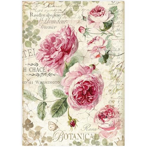 STAMPERIA INTERNATIONAL, KFT DFSA4358 Reispapierpackung A4 ENGL, Botanic French Roses, Einheitsgröße von Stamperia