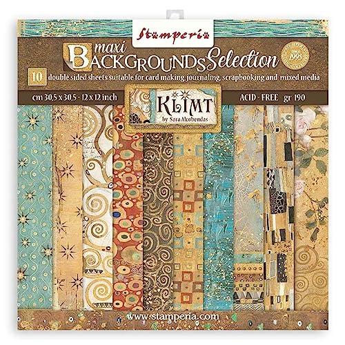 Stamperia SBBL101 Scrapbooking Pad 10 Sheets cm 30,5x30,5 (12"x12") Maxi Background Selection-Klimt, Papier, Mehrfarbig, 30.5 x 30.5 (12" x 12") von Stamperia