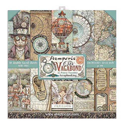 STAMPERIA INTERNATIONAL, KFT SBBL80 Scrapbooking Block 10 Blätter cm 30,5x30,5 Sir Vagabond, 30.5cmX30.5cm von Stamperia