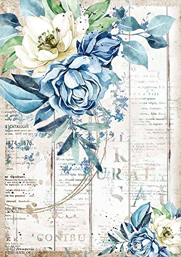 STAMPERIA INTERNATIONAL, KFT Stamperia Reispapier Romantische Meerestraum blaue Blume A4 von Stamperia