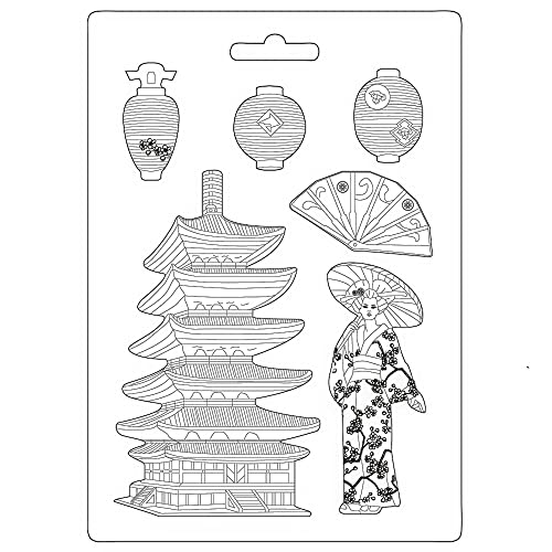 Stamperia K3PTA4509 Weiche Form A4 Sir Vagabond Japan pagoda, White von Stamperia