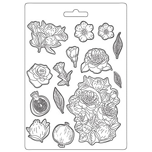 Stamperia K3PTA4523 Soft Mould A4-Casa Granada pomegranade and Flowers, Leather, White, A5, 4 von Stamperia