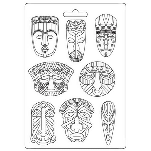 Stamperia K3PTA4533 Soft Mould A4-Savana tribal Masks, White, A5, 4 von Stamperia