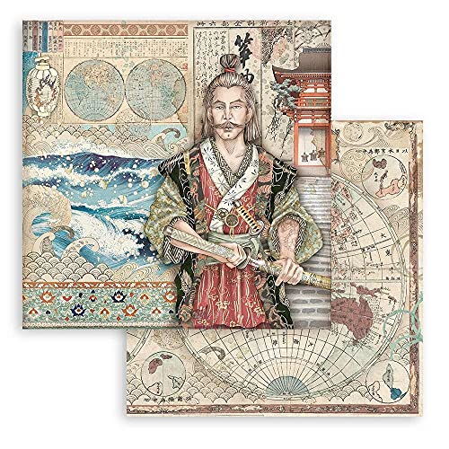 Stamperia SBB821 Scrapbooking Doppelseitiges Papier-Sir Vagabond in Japan Samurai, Mehrfarbig, 30,5x30,5 von Stamperia