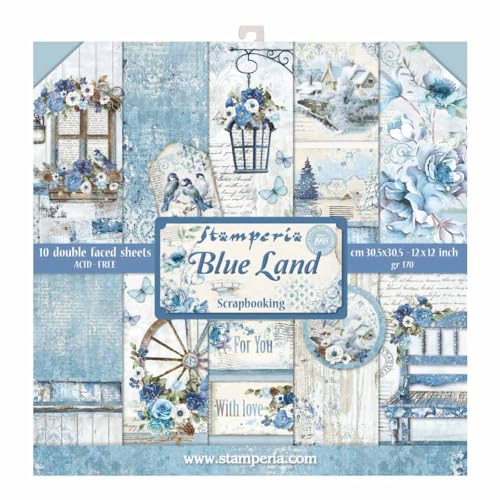 STAMPERIA SBBL47 Papierblock 10 Blätter doppelseitig Blue Land, Mehrfarbig, 30.5 x 30.5 (12" x 12") von Stamperia