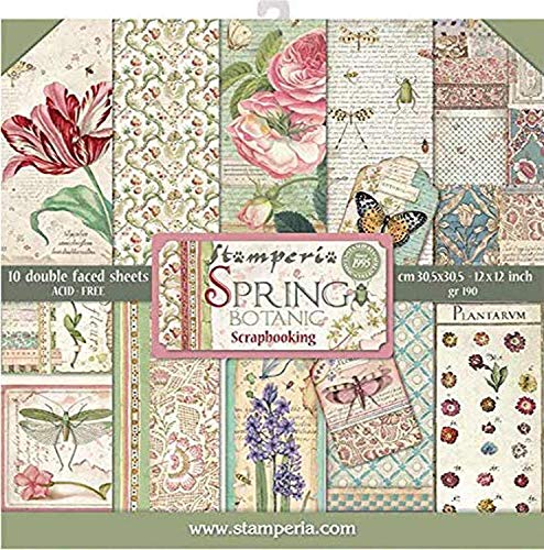 STAMPERIA SBBL50 Papierblock 10 Blätter doppelseitig Spring Botanic, Mehrfarbig, 30.5 x 30.5 (12" x 12") von Stamperia