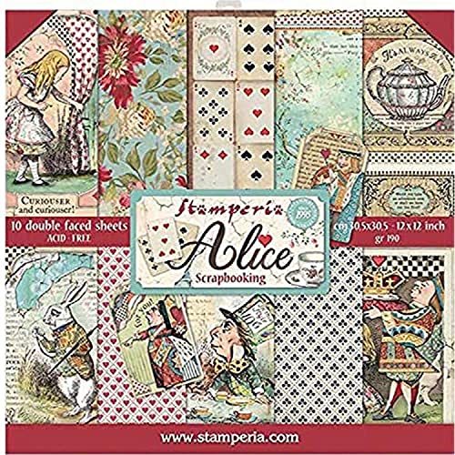 STAMPERIA SBBL52 Papierblock 10 Blätter doppelseitig Alice, Mehrfarbig, 30.5 x 30.5 (12" x 12") von Stamperia