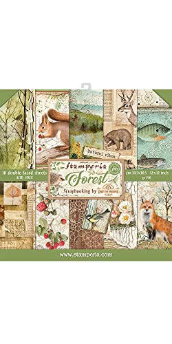 STAMPERIA SBBL63 Papierblock 10 Blätter 30.5 x 30.5 (12" x 12") doppelseitig Forest, Mehrfarbig von Stamperia