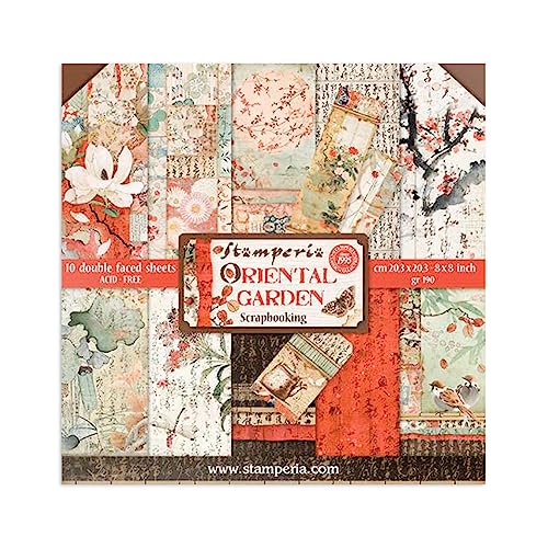 Stamperia Decoupage Papier Block mit Muster für Scrapbooks, Alben, Bullet Journals und mehr - Säurefrei, Doppelseitig - Bastelpapier Bunt für Hobbys und als Geschenk (Oriental Garden) (20,3 x 20,3 cm) von Stamperia