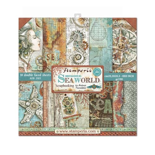 STAMPERIA SBBS13 Papierblock 10 Blätter 20.3 x 20.3 (8" x 8") doppelseitig Sea World, Mehrfarbig von Stamperia