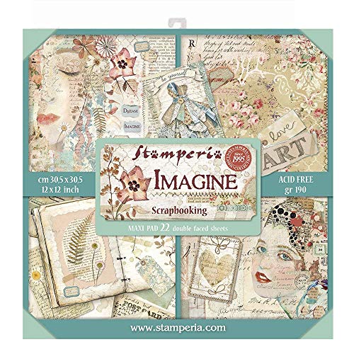 STAMPERIA SBBXL04 Papierblock 22 Blätter 30.5 x 30.5 (12" x 12") doppelseitig Imagine, Mehrfarbig von Stamperia