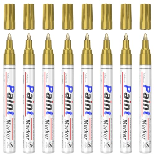 Permanent Marker Wasserfester Stift, 8 Gold Stark Deckend Paint Marker Schnell Trocknender Wasserfeste Permanentmarker zum Steine Bemalen für Karton, Glas Holz, Metall, Kunststoff, Papier, Lackstift Permanent Marker Wasserfester Stift, 8 Gold Stark Deckend Paint Marker Schnell Trocknender Wasserfeste Permanentmarker zum Steine Bemalen für Karton, Glas Holz, Metall, Kunststoff, Papier, Lackstift von STANBLUE