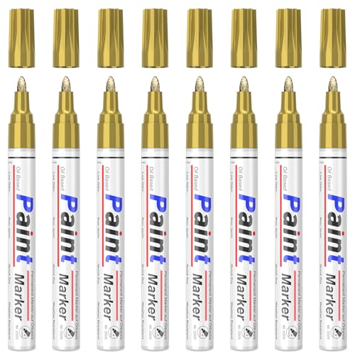 Permanent Marker Wasserfester Stift, 8 Gold Stark Deckend Paint Marker Schnell Trocknender Wasserfeste Permanentmarker zum Steine Bemalen für Karton, Glas Holz, Metall, Kunststoff, Papier, Lackstift von STANBLUE