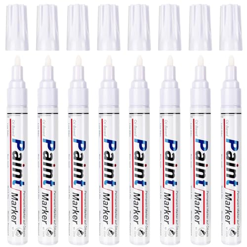 Permanent Marker Wasserfester Stift, 8 Weiß Wasserfeste Paint Marker Schnell Trocknender Wasserfeste Permanentmarker zum Steine Bemalen für Karton, Glass Holz, Metall, Keramik Tassen,Lackmarker von STANBLUE