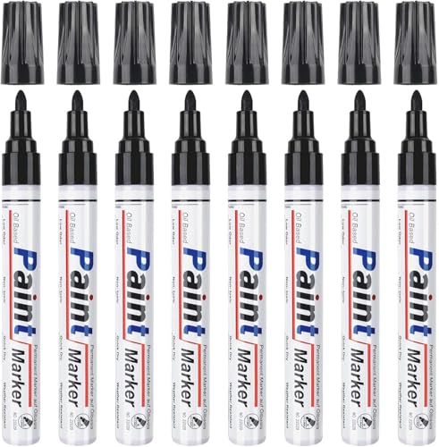 Permanentmarker - 8 Schwarz Glasstifte Wasserfeste Stifte Schnell Trocknender Lackstifte Wasserfester Permanent Marker zum Steine Bemalen für Karton,Plastik, Holz, Metall, Keramik Glass, Reifen von STANBLUE
