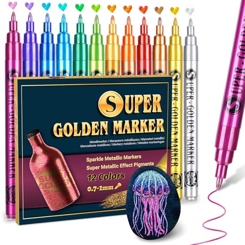STANBLUE 12 Metallic Stifte Marker Fine Super Gold 0.7 mm Metallischen für Fotoalbum Scrapbook zum Bemalen Gästebuch Hochzeit Stein Glas Holz Papier Ostern STANBLUE 12 Metallic Stifte Marker Fine Super Gold 0.7 mm Metallischen für Fotoalbum Scrapbook zum Bemalen Gästebuch Hochzeit Stein Glas Holz Papier Ostern von STANBLUE