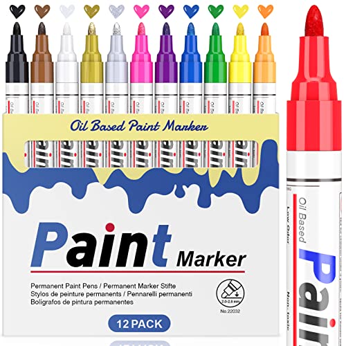 Permanent Marker Wasserfeste Stifte set: 12 Farben zum Steine Bemalen Permanent Marker Bunt Glasstift Lackstifte für Karton, Kunststoff, Holz, Metall,Keramik Tasse,Reifen von STANBLUE