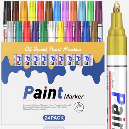 STANBLUE Permanent Marker Bunt Glasmalstifte Wasserfest Set, 24 Farben zum Steine Bemalen Glasstift Lackstifte für Verschiedenen Oberflächen Karton, Kunststoff, Holz, Metall,Keramik Tassen STANBLUE Permanent Marker Bunt Glasmalstifte Wasserfest Set, 24 Farben zum Steine Bemalen Glasstift Lackstifte für Verschiedenen Oberflächen Karton, Kunststoff, Holz, Metall,Keramik Tassen von STANBLUE